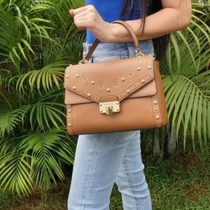 💜Michael Kors Studded Brown Leather Satchel bag